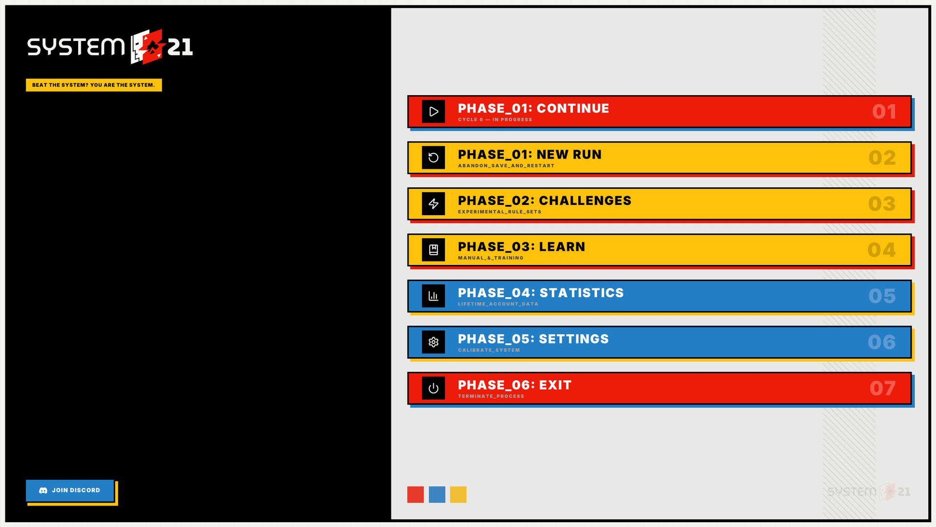 SYSTEM 21 main menu CasinoOS interface