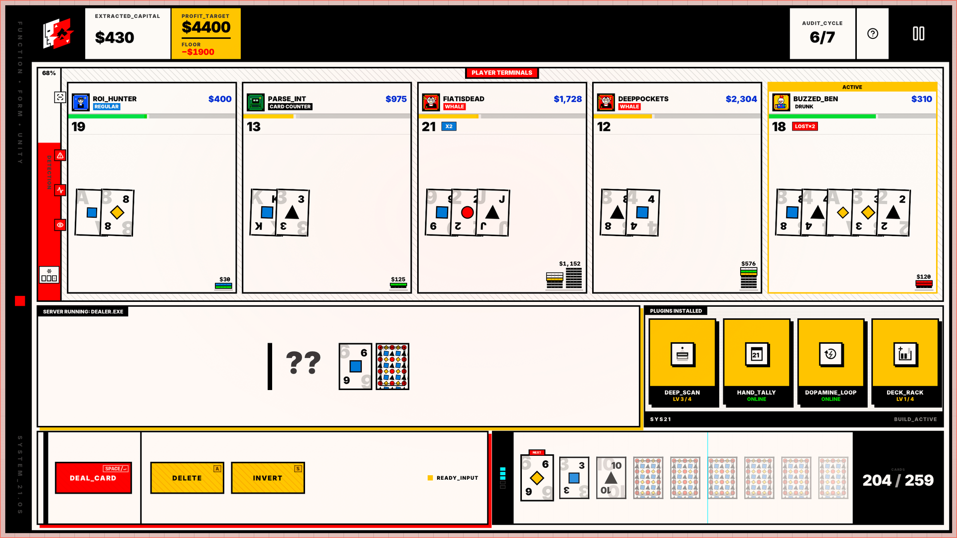 DELETE burning the next queue card, then INVERT swapping the top two